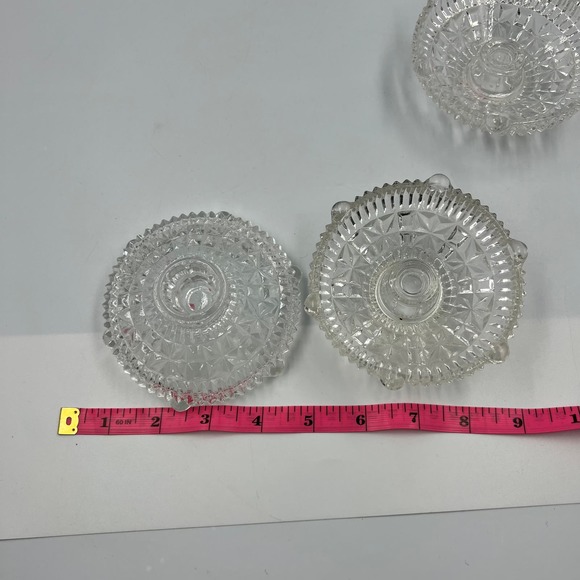 Vintage Pressed Clear Glass Round Footed Candlestick Taper Candle Holder 3 Piece - Picture 7 of 7